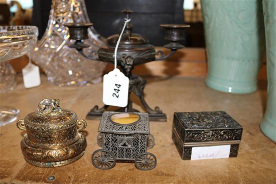 Bronze candlestick box etc. (4)